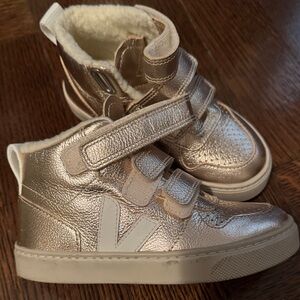 Veja Kids Metallic Gold High-Top Sneakers